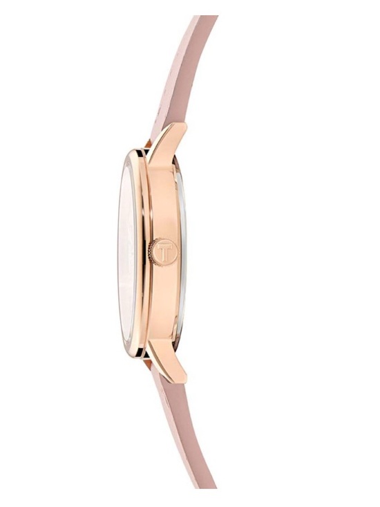 Ted Baker Pink Leather Strap Watch with Rose Gold Bow Bracelet
